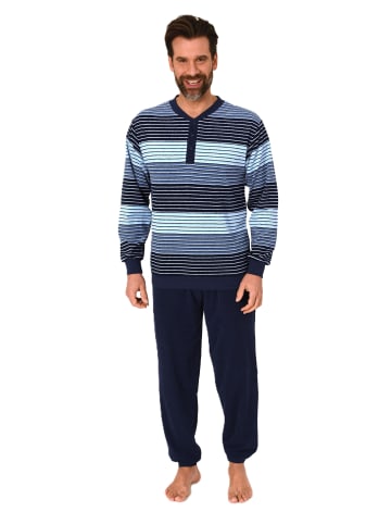 NORMANN Langarm Schlafanzug Frottee Stretch Pyjama Bündchen - 86790 in hellblau