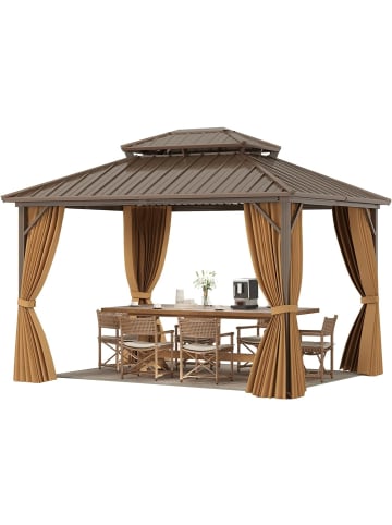 COSTWAY 3,5x3m Pavillon mit Netz in Braun