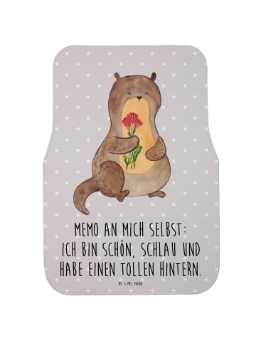 Mr. & Mrs. Panda Fahrer Autofußmatte Otter Blumenstrauß mit Spruch in Grau Pastell