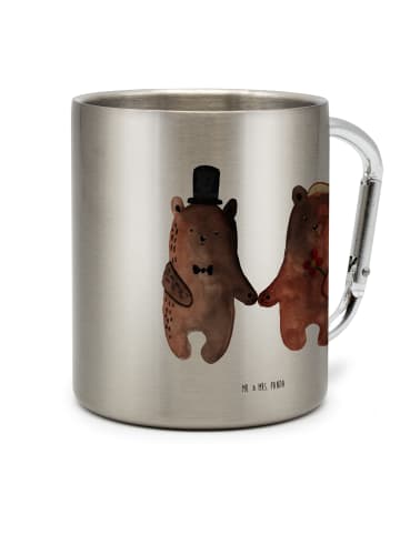 Mr. & Mrs. Panda Isolierbecher Bär Heirat ohne Spruch in Silber