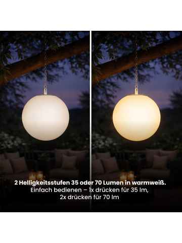 STAR Trading Solar Dekoration Globy 30cm, Warmweiß LED, 35/70 Lumen, Dämmerungssens
