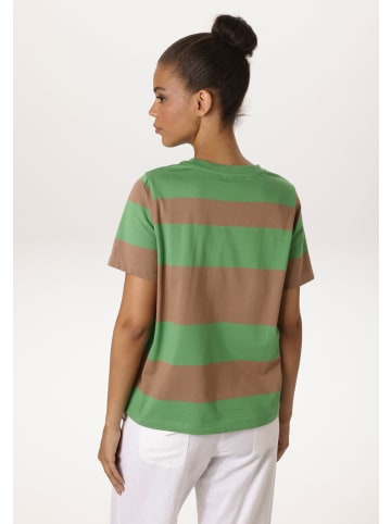 Aniston CASUAL T-Shirt in grün-camelfarben-wollweiß-anthrazit