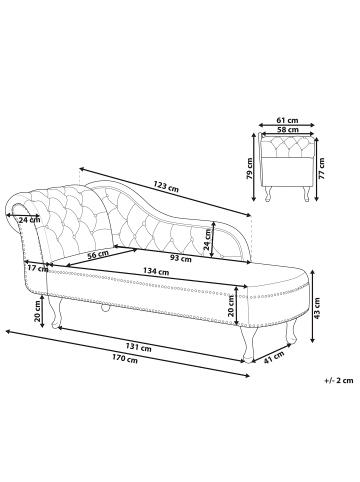 Beliani Chaiselongue NIMES in Grau/Schwarz - (W) 169 x (H) 79 x (L) 65 cm