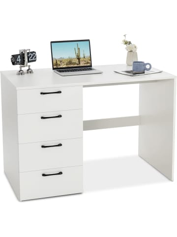 COSTWAY Schreibtisch mit 4 Schubladen in Weiß