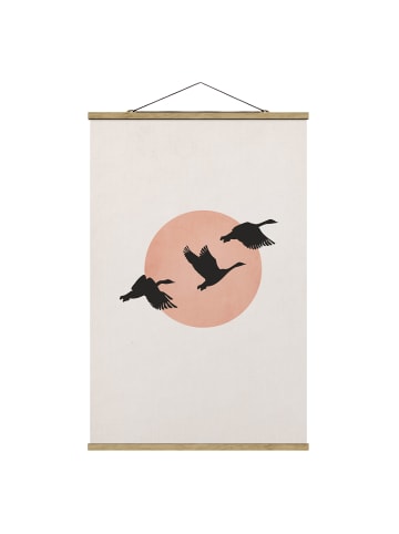 WALLART Stoffbild mit Posterleisten - Vögel vor rosa Sonne III in Rosa