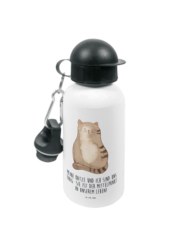 Mr. & Mrs. Panda Kindertrinkflasche Katze Sitzen mit Spruch in Weiß