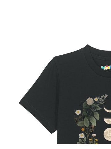 wat? Apparel T-Shirt Moonphases & Flowers in Schwarz