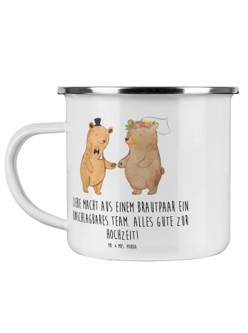 Mr. & Mrs. Panda Camping Emaille Tasse Unschlagbares Brautpaar m... in Transparent