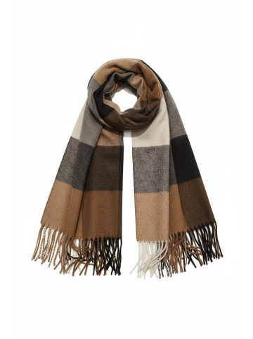 Faera Weicher Strickschal mit Fransen und geometrischem Muster in Braun