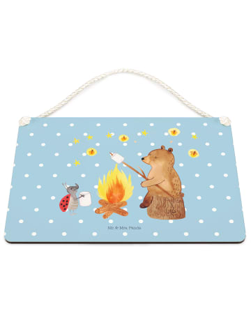 Mr. & Mrs. Panda Schild Bär & Marienkäfer Lagerfeuer ohne Spruch in Blau Pastell