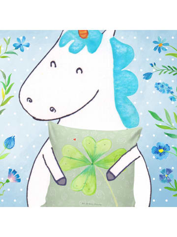 Mr. & Mrs. Panda Dekokissen Blume Kleeblatt ohne Spruch in Blattgrün