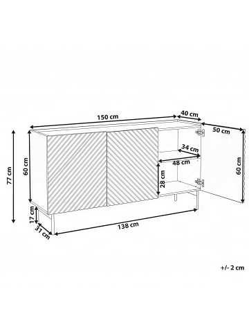 Beliani Sideboard YARAKA in Beige - (W) 150 x (H) 77 x (L) 40 cm