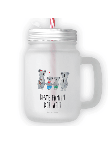 Mr. & Mrs. Panda Trinkglas Mason Jar Koala Familie zwei mit Spruch in Transparent