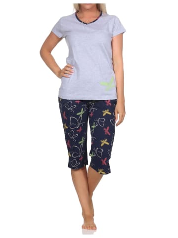 NORMANN Kurzarm Schlafanzug Pyjama Schmetterling Motiv - 85022 in grau