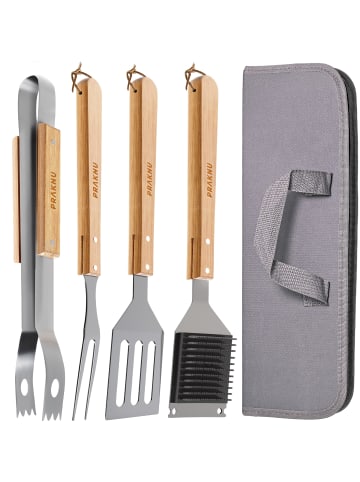 Praknu Grillbesteck Set mit Holzgriffen und Tragetasche - Hitzebeständig
