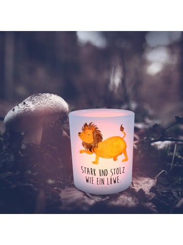 Mr. & Mrs. Panda Windlicht aus Glas Sternzeichen Löwe mit Spruch in Transparent