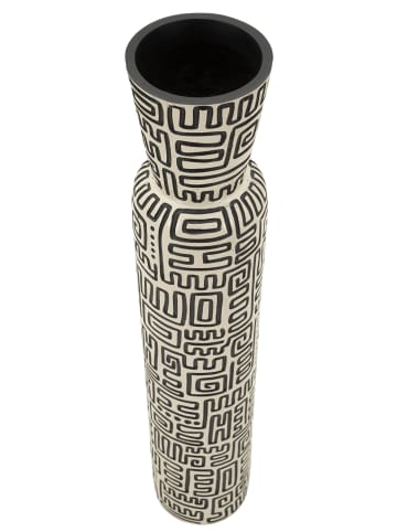 Mauro Ferretti Beige Harzvase mit schwarzen Verzierungen, Ø 16 x 86 cm