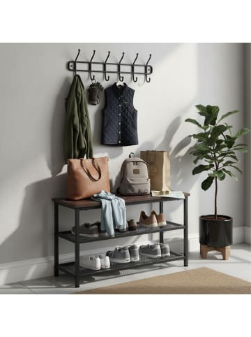 relaxdays Schuhregal "Industrial" in Schwarz/ Dunkelbraun - (B)80 x (H)45 x (T)30 cm