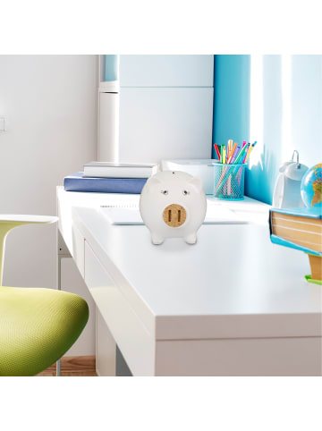 relaxdays 2 x Sparschwein in Weiß/ Natur - (B)15,5 x (H)15,5 x (T)19 cm