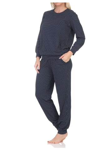 NORMANN Langarm Schlafanzug Pyjama Bündchen Tupfen Optik - 87026 in Allover