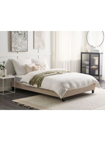 Beliani Doppelbett ROANNE in Beige/Dunkler Holzfarbton - (W) 149 x (H) 29 x (L) 211 cm