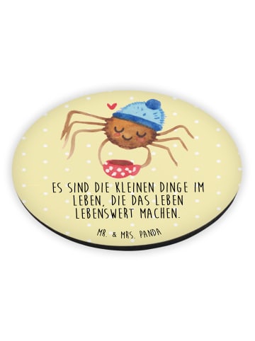 Mr. & Mrs. Panda Rund Magnet Spinne Agathe Kaffee mit Spruch in Gelb Pastell