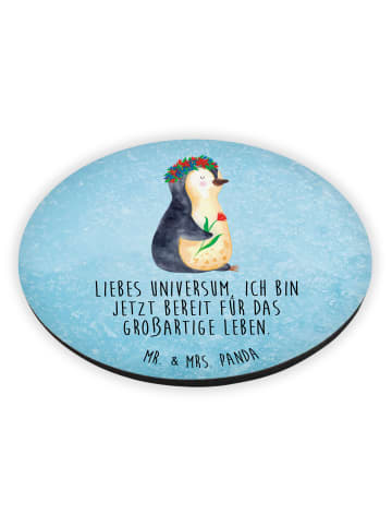 Mr. & Mrs. Panda Rund Magnet Pinguin Blumen mit Spruch in Eisblau