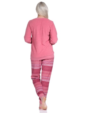 NORMANN Frottee Schlafanzug langarm Bündchen Hose gestreift - 75878 in altrose