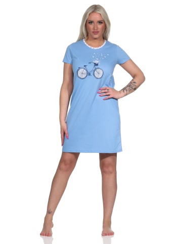 NORMANN Kurz Nachthemd Bigshirt Fahrrad - 74783 in blau