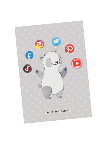 Mr. & Mrs. Panda Postkarte Social Media Manager Herz ohne Spruch in Grau Pastell
