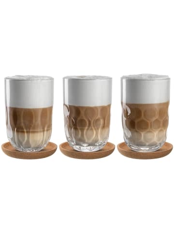 LEONARDO 3er Set Latte Macchiato-Set mit Untersetzer Gocce 390 ml in transparent