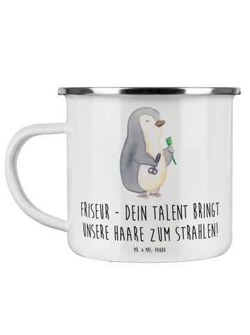 Mr. & Mrs. Panda Metalltasse Friseur Talent mit Spruch in Weiß