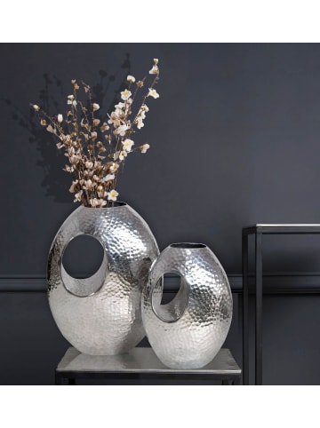 KADIMA DESIGN Deko Vase 2er Set Aluminium Silber mit Tragegriff Blumenvase Modern in Silbern