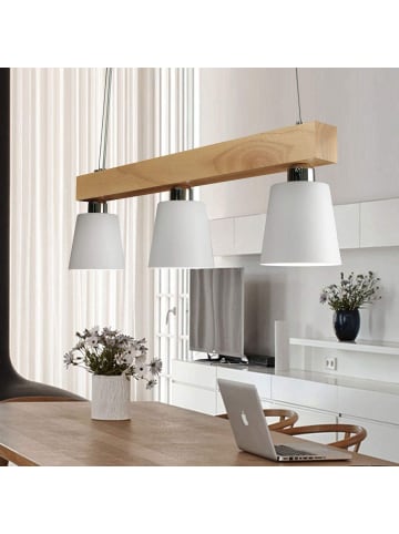 ZMH Pendelleuchte 3-flammige E27 in Weiß Holz Design L 70cm vintage