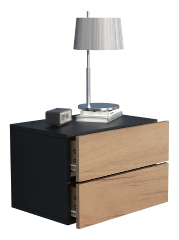 VCM Holz Wandschublade Wand Hänge Nachttisch Usal L45 in Schwarz / Honig-Eiche