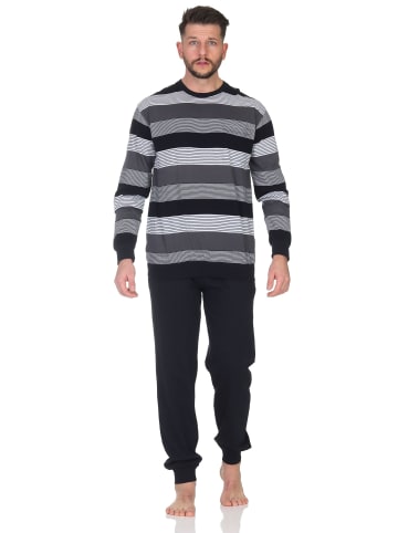NORMANN Langarm Schlafanzug Pyjama Bündchen Streifen - 86594 in grau