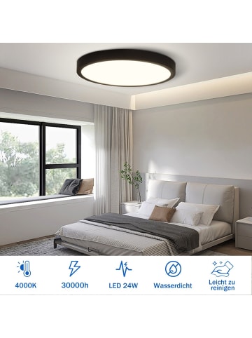 ZMH LED Deckenleuchte in schwarz flach rund 24W Flurlampe 4000K neutralweiß Ø23cm