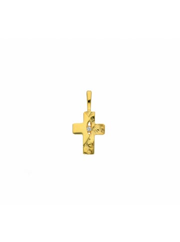 Adeliás 585 Gold Kreuz Anhänger mit Zirkonia in gold