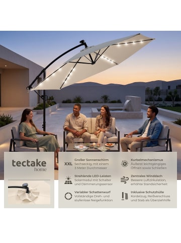 tectake Sonnenschirm mit Doppeldach und LED Solar-Beleuchtung | 3 x 3 m