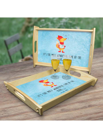 Mr. & Mrs. Panda Tablett aus Holz Fuchs Sänger mit Spruch in Eisblau