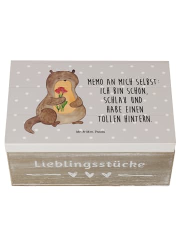 Mr. & Mrs. Panda Geschenkbox Otter Blumenstrauß mit Spruch in Grau Pastell