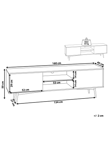 Beliani TV-Schrank TORVI in Braun/Weiß - (W) 160 x (H) 50 x (L) 40 cm