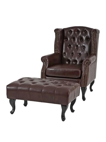 MCW Relaxsessel Chesterfield Oxford, Antik-braun mit Ottomane