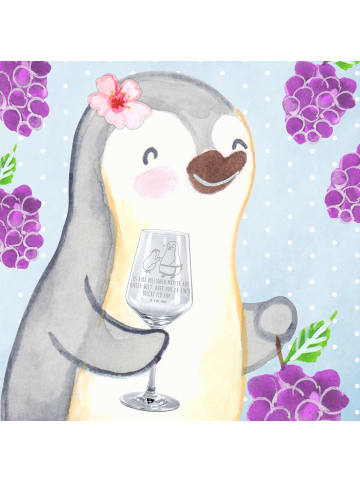 Mr. & Mrs. Panda Rotwein Glas Pinguin mit Kind mit Spruch in Transparent