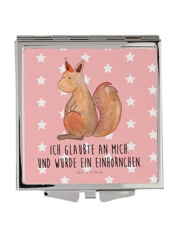 Mr. & Mrs. Panda Schminkspiegel Einhorn Glauben mit Spruch in Rot Pastell