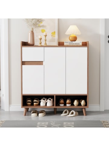 ABRIHOME Schuhschrank mit Massivholzbeinen und Stauraum in braun