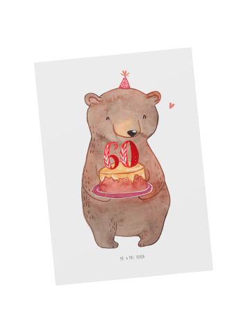 Mr. & Mrs. Panda Postkarte Bär Torte 60. Geburtstag ohne Spruch in Weiß