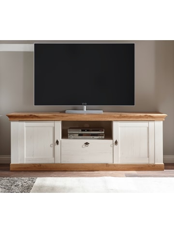 Furn.Design Lowboard weiß Pinie, Eiche Wotan 183 cm Landhaus, Fernsehtisch mit Komforthöhe
