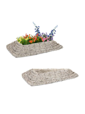 relaxdays 2 x Blumentopf in Weiß/ Natur - (B)55 x (H)10 x (T)25 cm