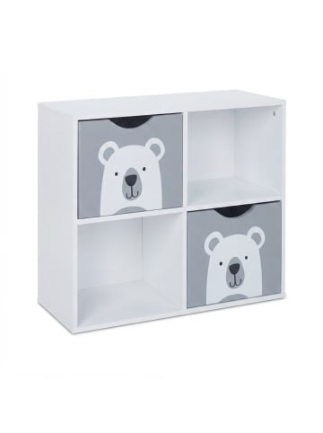 relaxdays Kinderregal "Bär" in Weiß - (B)60 x (H)48 x (T)24,5 cm